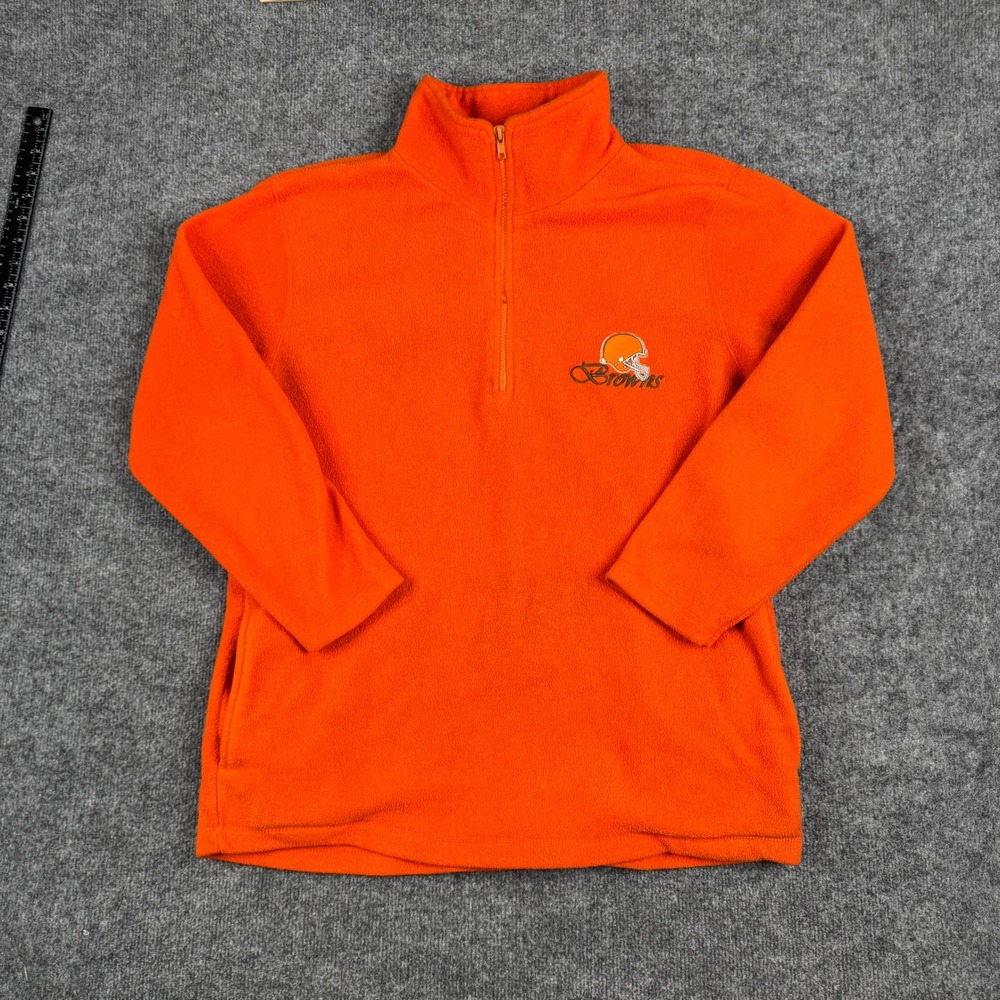 NFL Fleece Pullover Mens Size L Orange Cleveland Browns Quarter Zip Athletic GD